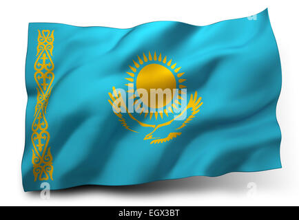 Waving flag of Kazakhstan isolated on white background Stock Photo