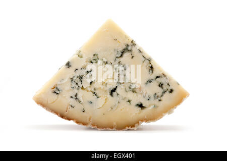 Slice of blue Stilton cheese on a white background Stock Photo