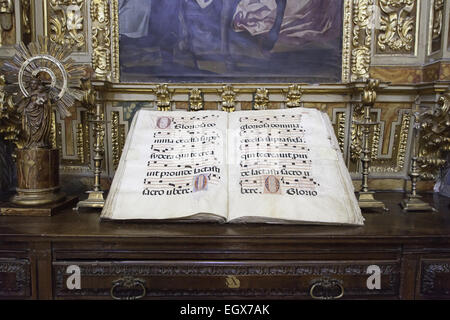 Old music book in a church, detail of a work of ancient art Stock Photo