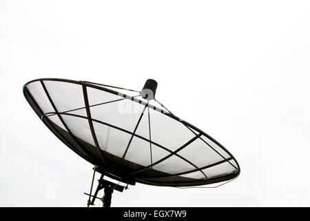 Big Black Satellite Dish isolated on White sky Stock Photo