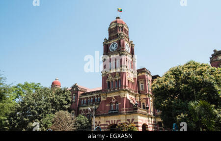 Clock Tower of the Supreme and High Court Building in central Rangoon,Yangon, Burma,Myanmar Stock Photo