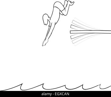 Black Line Art Illustration Of A Man Diving Off Board Into The Water Black Line Art Illustration Of A Man Diving Off Board Into The Water