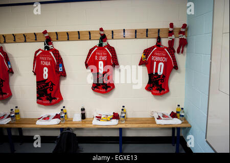 Shirts of London Welsh rugby in the dressing room before a match Stock Photo