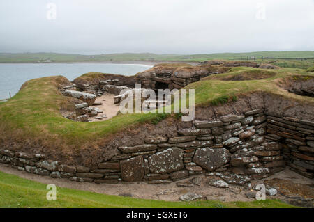 Skara Brae is a neolithic settlement on the nowadays Orkney Islands in Scotland and was occupied between 3180 and 2500 BCE. Stock Photo