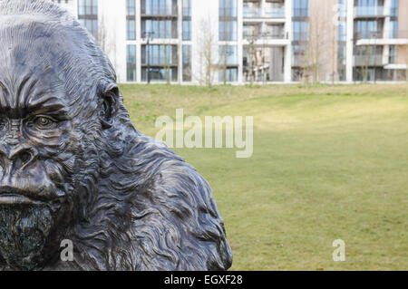 Gorilla sculpture at East Village London development Stratford E20 London England United Kingdom UK Stock Photo