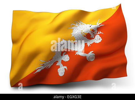Waving flag of Bhutan isolated on white background Stock Photo