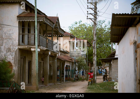 Street showing Swahili architecture - Pangani, Tanzania, East Africa. Stock Photo