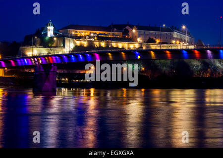 Petrovaradin fortress the state of Exit festival place in the night with the Rainbow in front Stock Photo