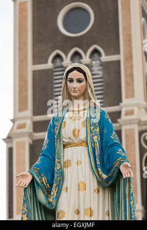 Saint Mary or the Blessed Virgin Mary, the mother of Jesus, in front of the Roman Catholic Diocese or Cathedral of the Immaculat Stock Photo