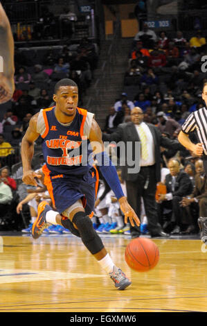 February 26, 2015 - Charlotte, North Carolina, USA -.Lincoln University F Quaman Burton (01) drives toward the basket during the CIAA Basketball Tournament game between Livingstone College and Lincoln University at Time Warner Arena in Charlotte, North Carolina Stock Photo