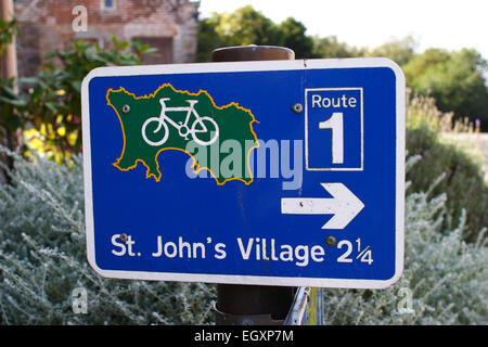 Jersey has many cycle routes, all clearly signed / St John's / Jersey / UK Stock Photo