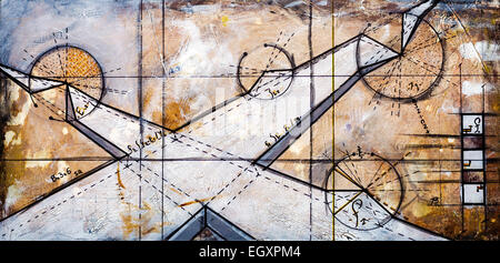 Real Contemporary Painting on Canvas with funky perspectives. Stock Photo