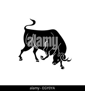 black silhouette of bull on  white background. Stock Photo