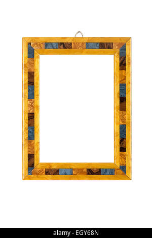 old picture frame with multicolored inlays, isolated on white Stock Photo