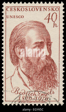 CZECHOSLOVAKIA - CIRCA 1970: Stamp printed in Czechoslovakia shows portrait Friedrich Engels (1820-95), German socialist, circa Stock Photo