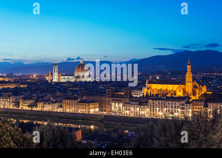 Europe, Italy, Tuscany, Florence, Historic center, Unesco World Heritage site, Santa Croce Church and the Duomo cathedral Stock Photo