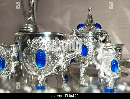 the wine set, silver and sapphires Stock Photo