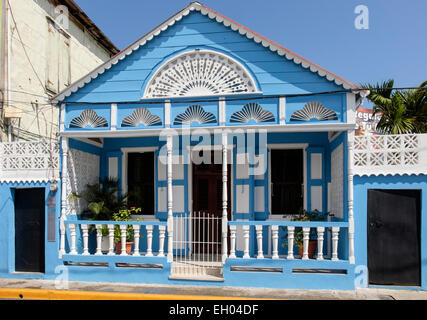 Dona Carmen Di Franco is oldest Colonial wooden house. Parque Central Puerto Plata, Dominican Republic, Caribbean Islands Stock Photo