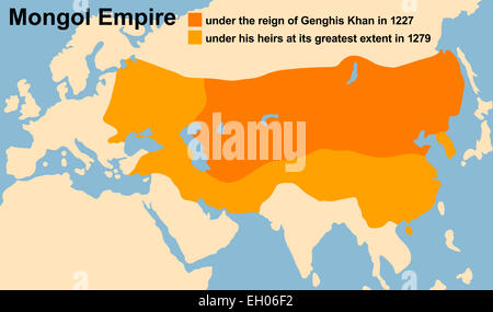 Mongol Empire Map At Genghis Khan S Death In 1227 And At Its Greatest   Genghis Khans Mongol Empire In 1227 And At Its Greatest Extent In Eh06f2 