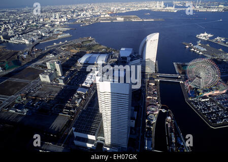 Japan, Yokohama, Minato Mirai 21 seen from 69th floor of Landmark Tower Stock Photo