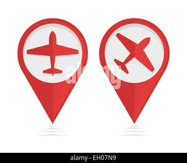 Vector pointers with airplane, travel symbol Stock Photo