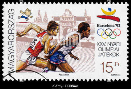 HUNGARY - CIRCA 1992: Stamp printed in Hungary dedicated to olympic games in Barcelona, circa 1992 Stock Photo