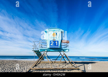 Lifeguard tower number 21 at Ponto Beach. Carlsbad, California, United States. Stock Photo