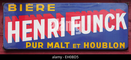 Biere Henri Funck pur malt et Houblon enamel advertising sign Stock Photo