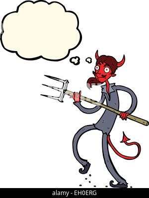 cartoon devil with pitchfork with thought bubble Stock Vector