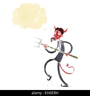 cartoon devil with pitchfork with thought bubble Stock Vector