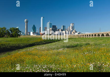 2009 HISTORICAL DOWNTOWN SKYLINE TRINITY RIVER GREENBELT PARK DALLAS TEXAS USA Stock Photo