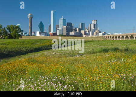 2009 HISTORICAL DOWNTOWN SKYLINE TRINITY RIVER GREENBELT PARK DALLAS TEXAS USA Stock Photo