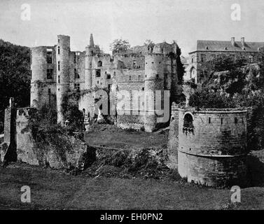 Early autotype of Beaufort Castle in Beaufort, Luxembourg, historical photo, 1884 Stock Photo