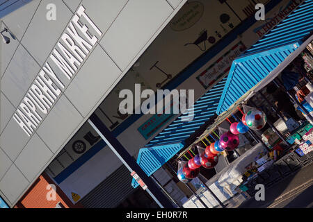 Sign for Harpurhey shopping centre Market place in North Manchester Stock Photo