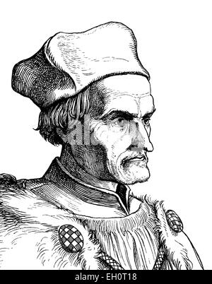 Digital improved image of Geiler von Kaysersberg, 1445 - 1510, the most important German preacher of the late Middle Ages, portrait, historical illustration, 1880 Stock Photo