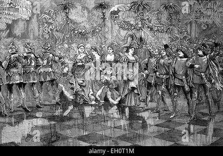 The Minne Dance, at the silver wedding of the Imperial prince and princess of Germany, historic image, 1883 Stock Photo