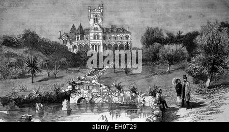 View towards Chateau Scott, France, historical illustration, 1884 Stock Photo