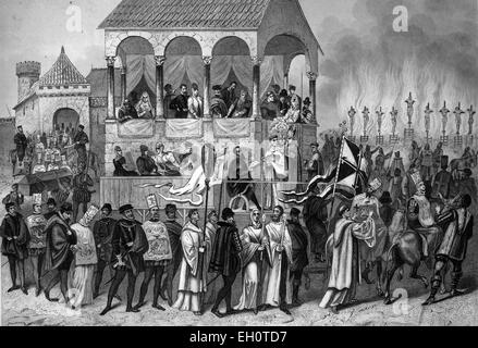 Spanish auto da fe, enforcement of a sentence of the Inquisition, Spain, historical illustration Stock Photo