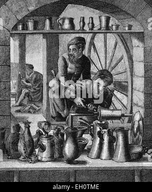 Pot casters, 16th Century, historical illustration Stock Photo