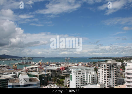 Panoramic view of Auckland city harbor, New Zealand, on a sunny day. Stock Photo