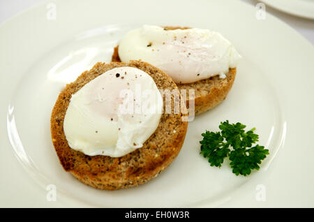 Two poached eggs on toast Stock Photo