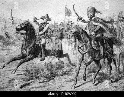 Friedrich Wilhelm von Seydlitz (1721-1773), and Hans Joachim von Zieten (1699-1786), in combat, historical illustration, circa 1886 Stock Photo