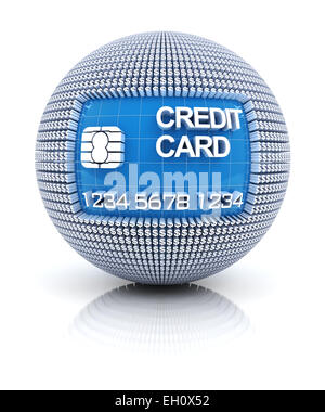 Credit card icon on globe formed by dollar sign Stock Photo