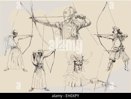 An hand drawn vector collection (line art) - Kyudo Stock Vector