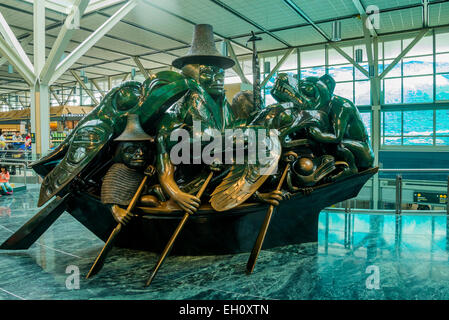 Cast bronze sculpture, The Spirit of Haida Gwaii, the Jade Canoe, artist Bill Reid,  Vancouver Airport, YVR, Richmond, BC Canada Stock Photo