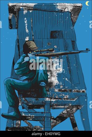 An hand drawn and colored vector illustration (editable in layers and groups). From series: From beyond: Sniper Stock Vector