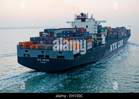 A large container ship on its way to the port of Southampton, UK, 4th March 2011. Stock Photo