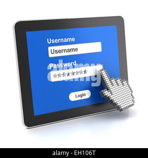 Login screen on a tablet, 3d render Stock Photo