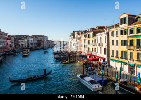 Grand Canal viewed from Rialto Bridge (Ponte di Rialto). Venice, Province of Venice, Italy. Stock Photo