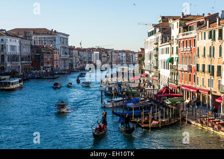 Grand Canal viewed from Rialto Bridge (Ponte di Rialto). Venice, Province of Venice, Italy. Stock Photo